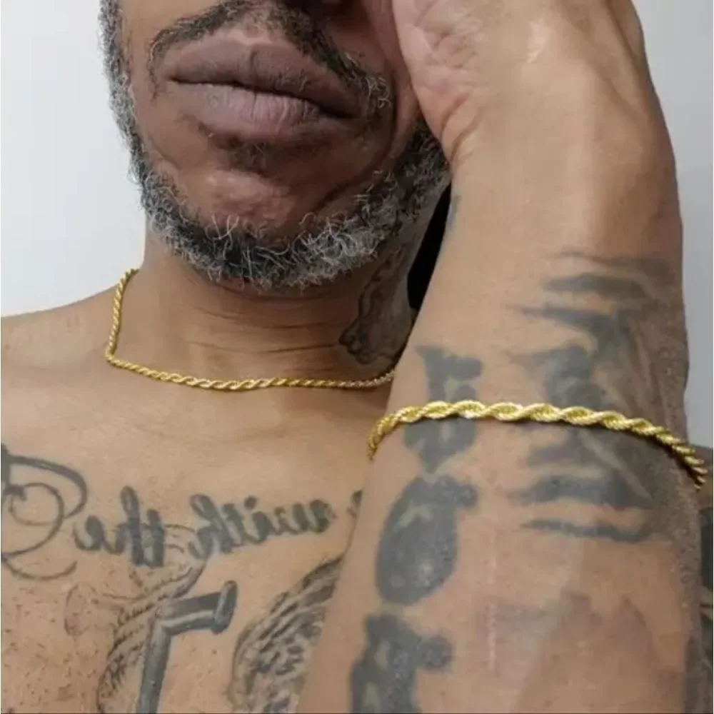 Mens Golden Two-piece Necklace and Bracelet Set